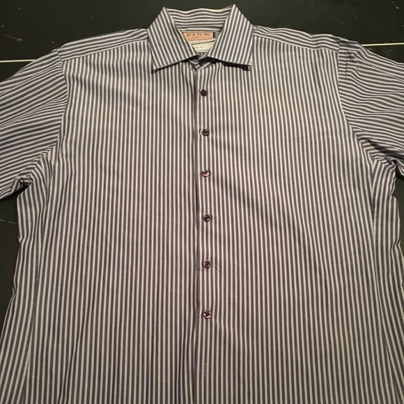 Thomas Pink Long Sleeve Button Down Shirt Mens Slim Fit Striped - Picture 1 of 4
